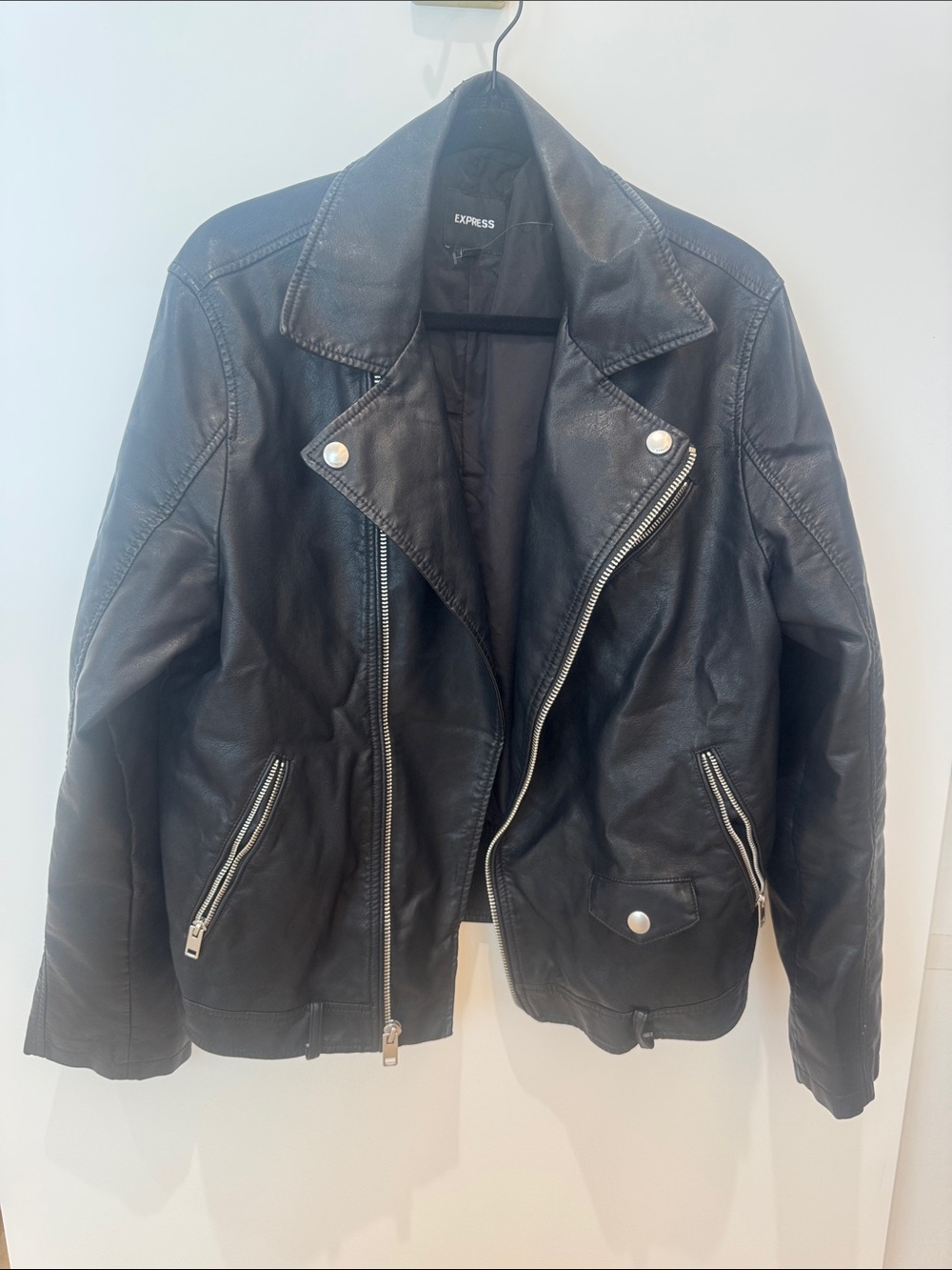 Express Black Leather Biker Jacket with Silver Hardware